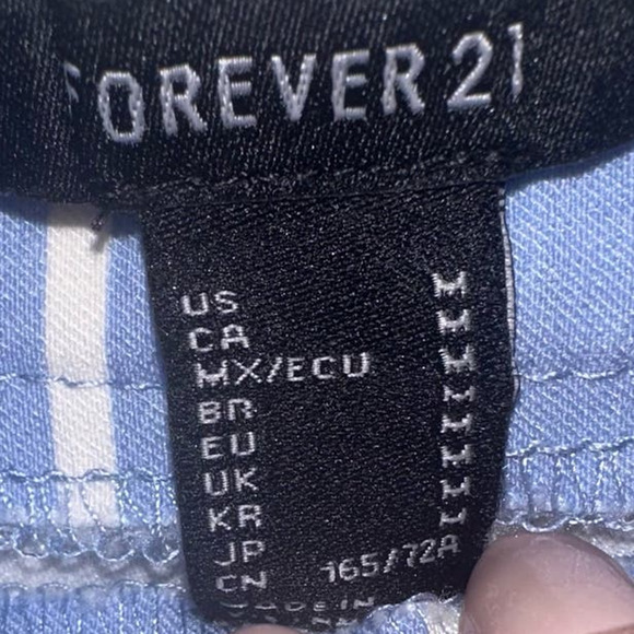 Forever 21 Light Blue & White Striped Pants Stretch Trousers Sz Medium Nautical - Picture 3 of 11